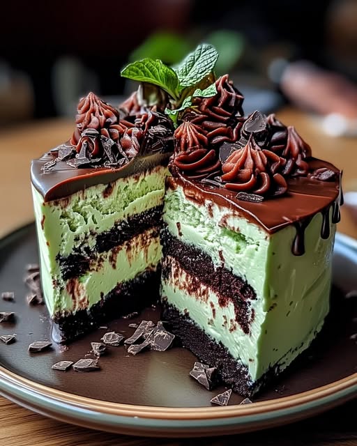 Mint Chocolate Fudge Cheesecake Cake