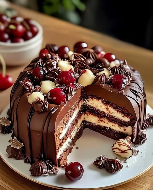 Swiss Chocolate Cherry Roll Cake