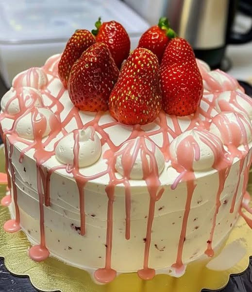 Strawberry Pound Cake with Whipped Cream Frosting & Glaze