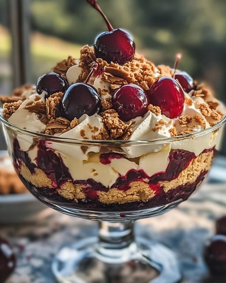Chocolate Cake with Chantilly Cream and Cherries