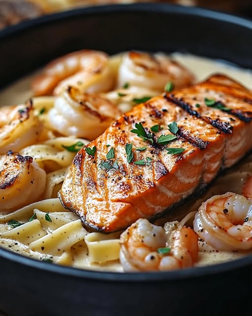 Salmon and Shrimp Alfredo