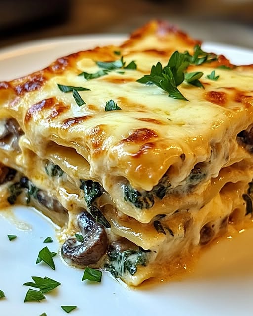 Creamy Spinach & Mushroom Lasagna