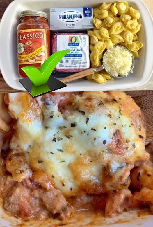Cheesy Baked Tortellini Casserole with Meat Sauce