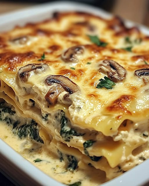Creamy Spinach & Mushroom Lasagna