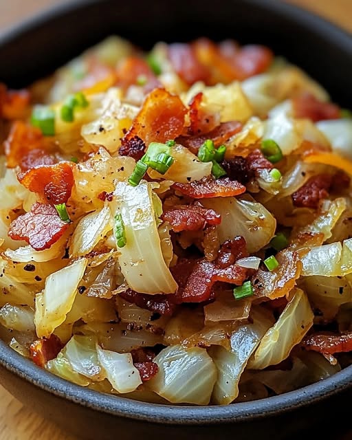 Fried Cabbage with Bacon, Onion, and Garlic