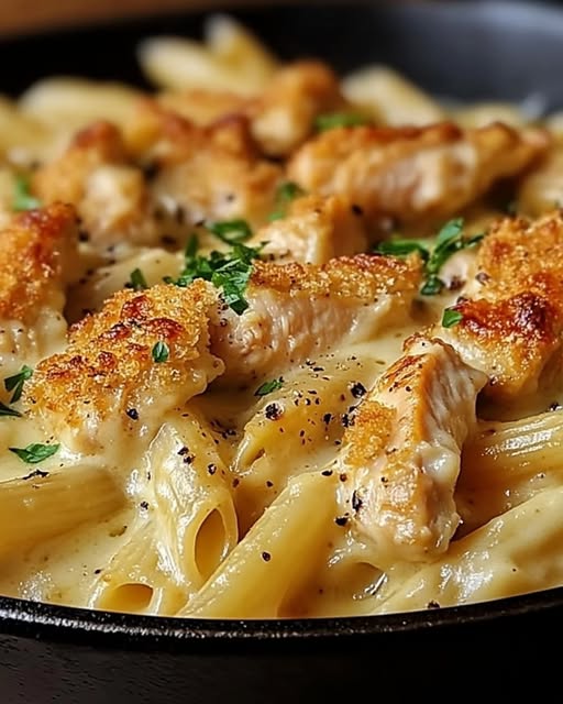 Cheesy Garlic Parmesan Chicken Pasta Bake
