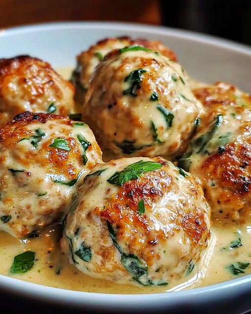 Chicken Ricotta Meatballs with Spinach Alfredo Sauce