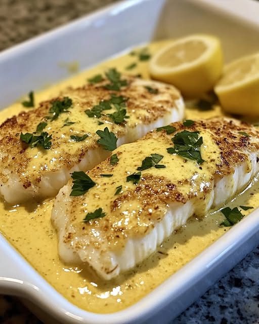 Baked Fish with Lemon Cream Sauce