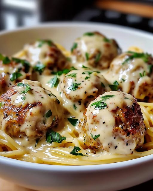 Chicken Ricotta Meatballs with Spinach Alfredo Sauce
