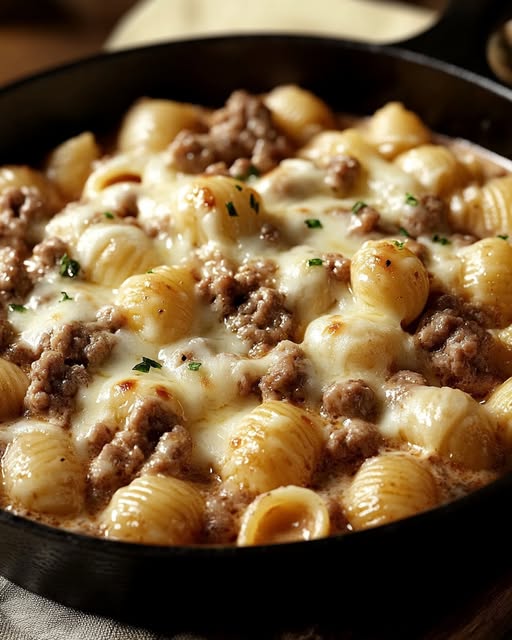 One-Pot Creamy Beef and Shells